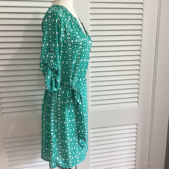 Banana Republic Green & White Print A-Line Dress Size 0 - Picture 7 of 13